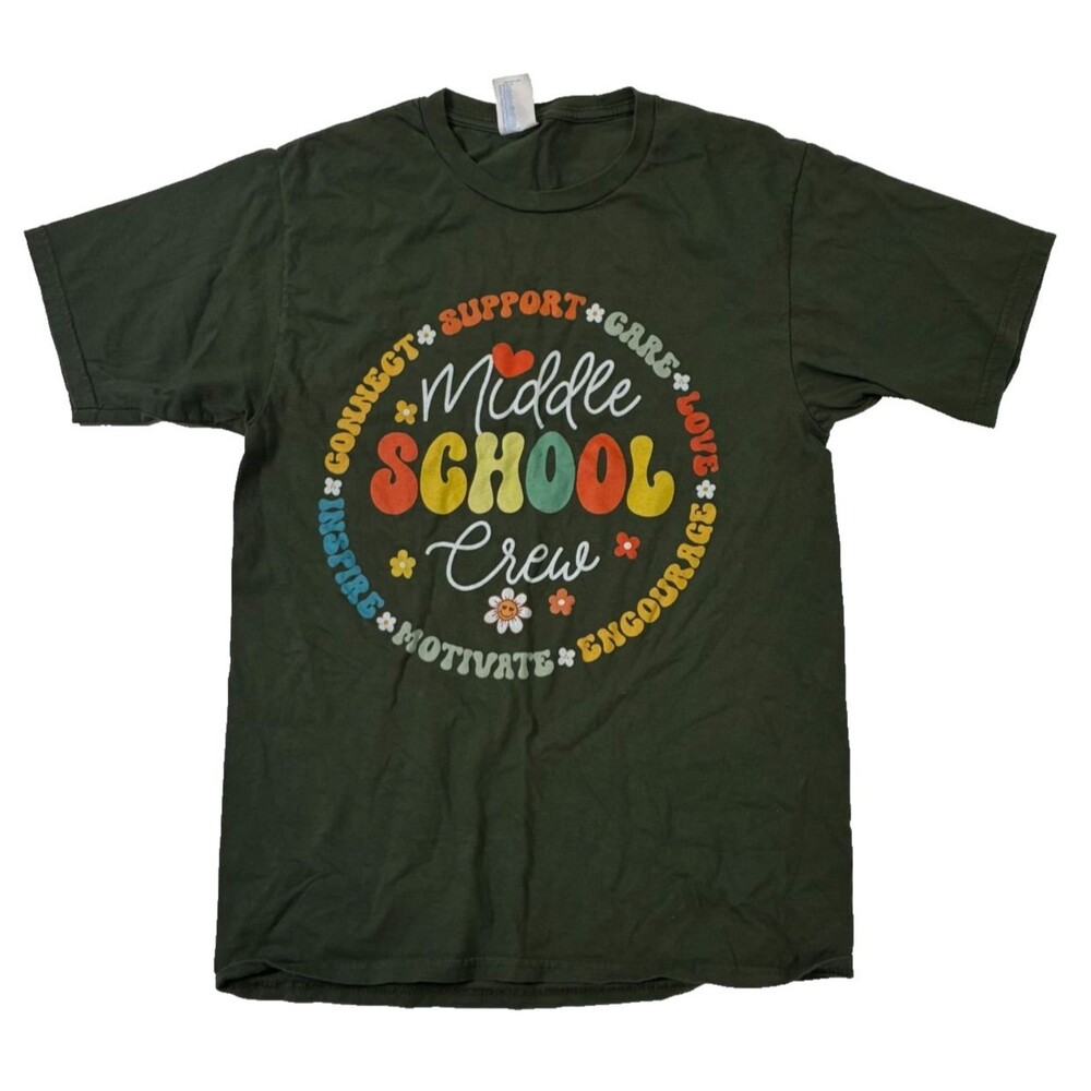 Port & Company Girls Colorful Graphic T-Shirt Green Size Small